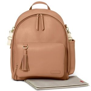 Stylish Tan Leather Backpack with Tassel no changing pad
